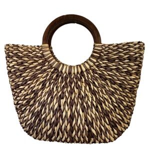 The Limited Woven Natural Fiber Wood Handle Large Tote